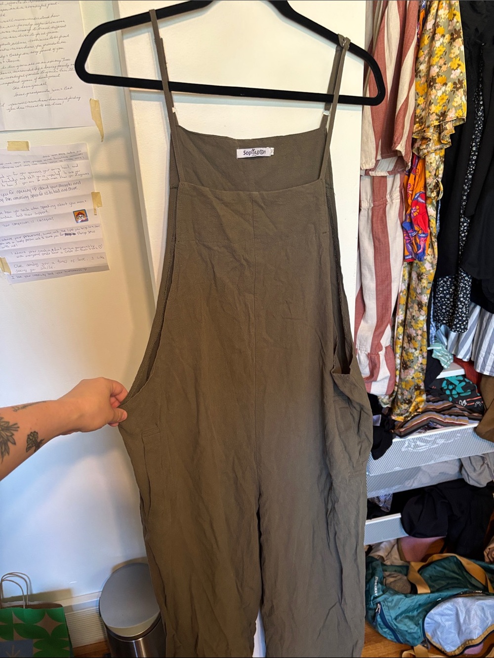 Soplia Gon Olive Utility Linen-Blend Jumpsuit